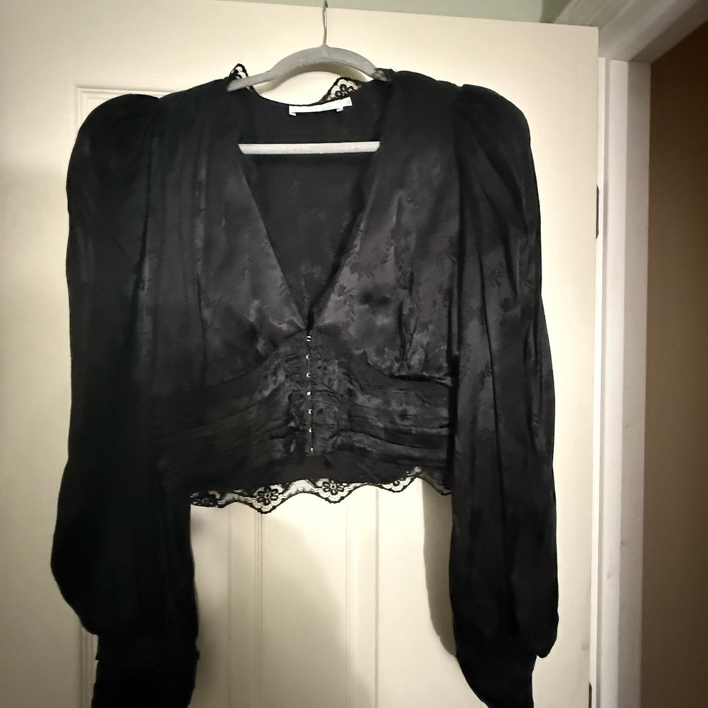 Astr Elegant Black Satin Blouse